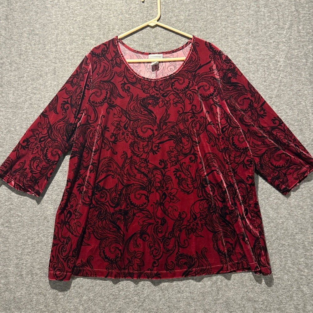 Catherines velvet burnout top women’s 2X 22-24W red black flowy soft whimsygoth